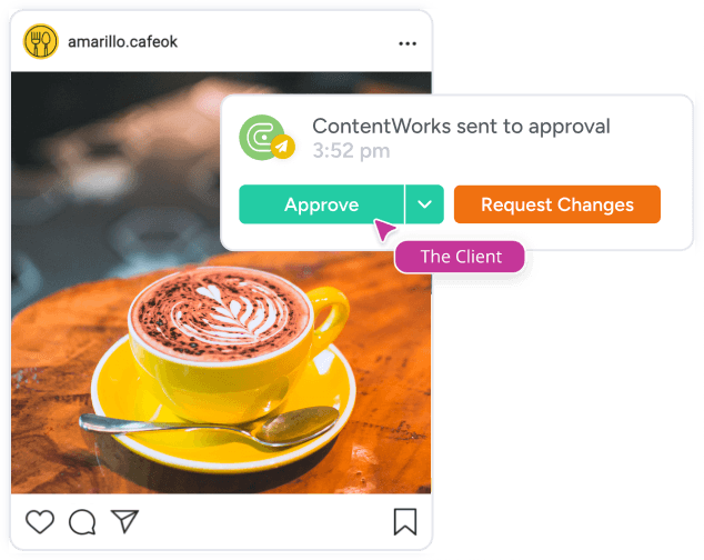 A social post is being approved by a client in Gain